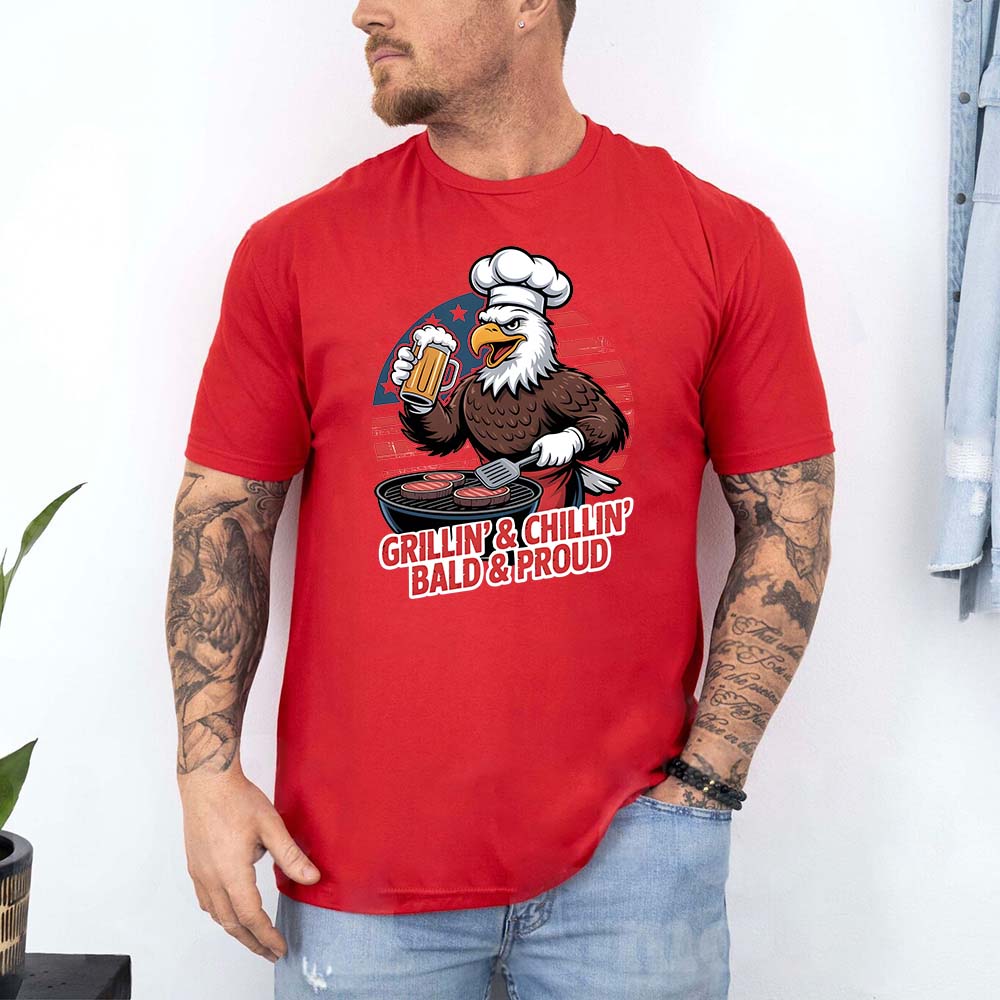 Grillin’ & Chillin’, Bald & Proud T-Shirt – Patriotic Bald Eagle BBQ Vintage Tee Adorb.co